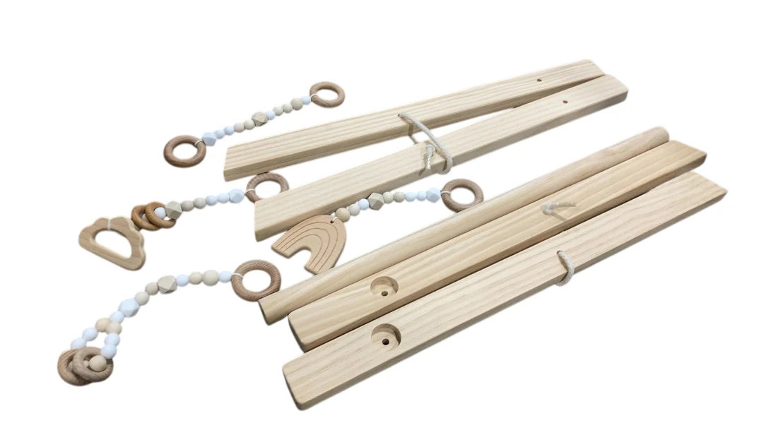 Poppyseed Play Wooden Baby Gym, Natural Wood w/ White Toys - Image 2