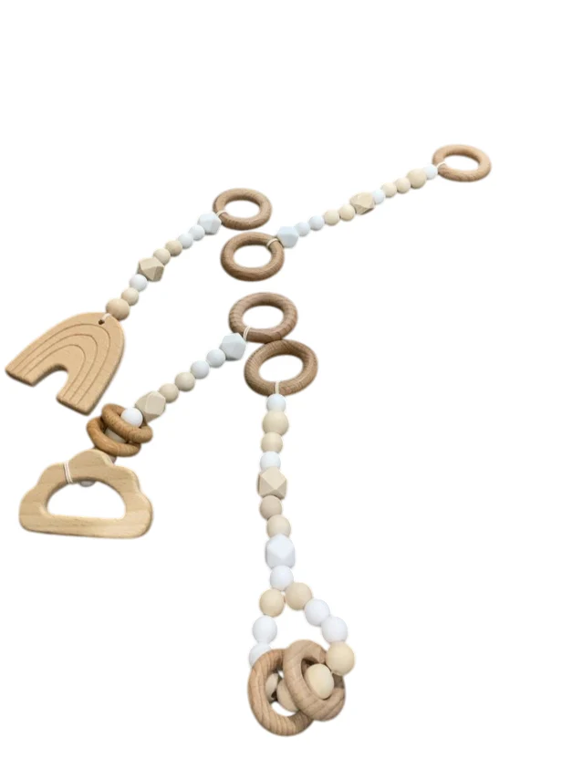 Poppyseed Play Wooden Baby Gym, Natural Wood w/ White Toys - Image 4