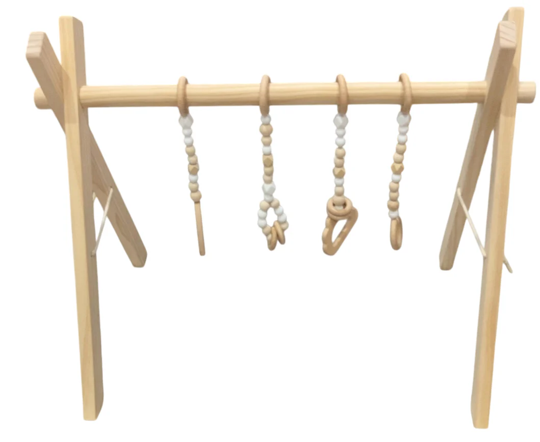 Poppyseed Play Wooden Baby Gym, Natural Wood w/ White Toys