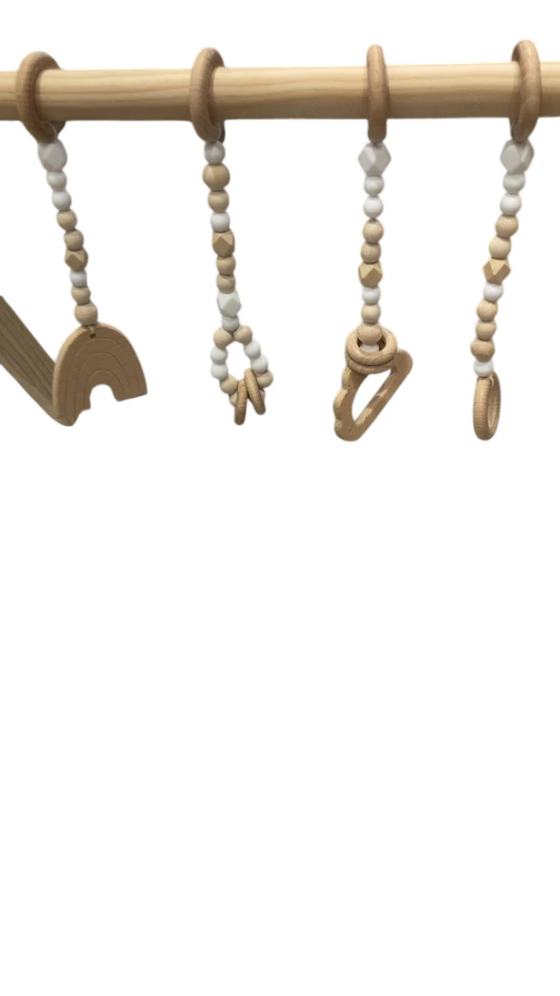 Poppyseed Play Wooden Baby Gym, Natural Wood w/ White Toys - Image 2