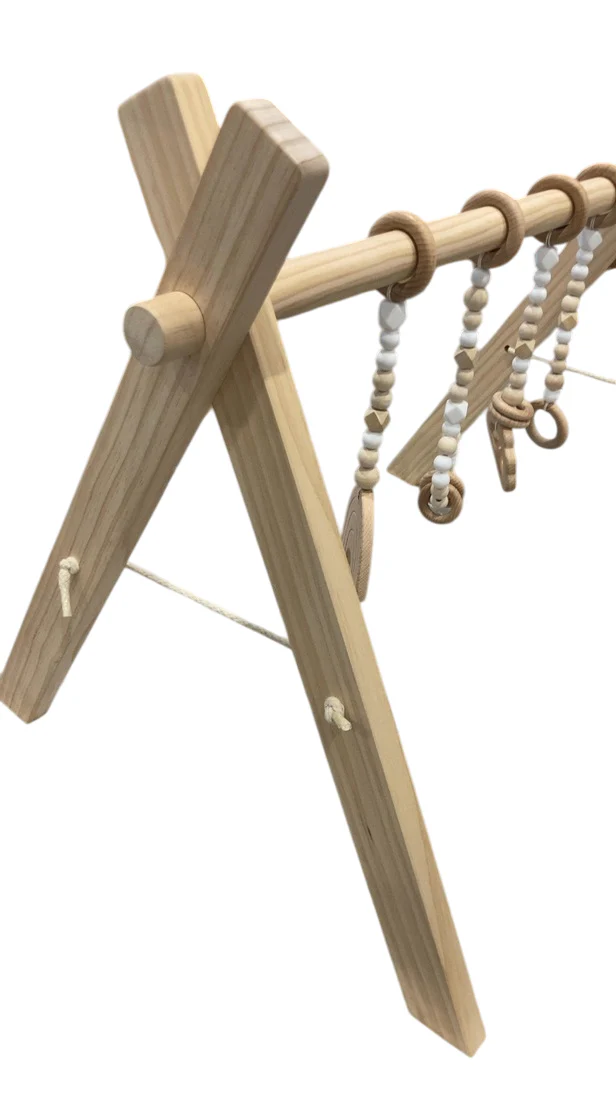 Poppyseed Play Wooden Baby Gym, Natural Wood w/ White Toys - Image 3