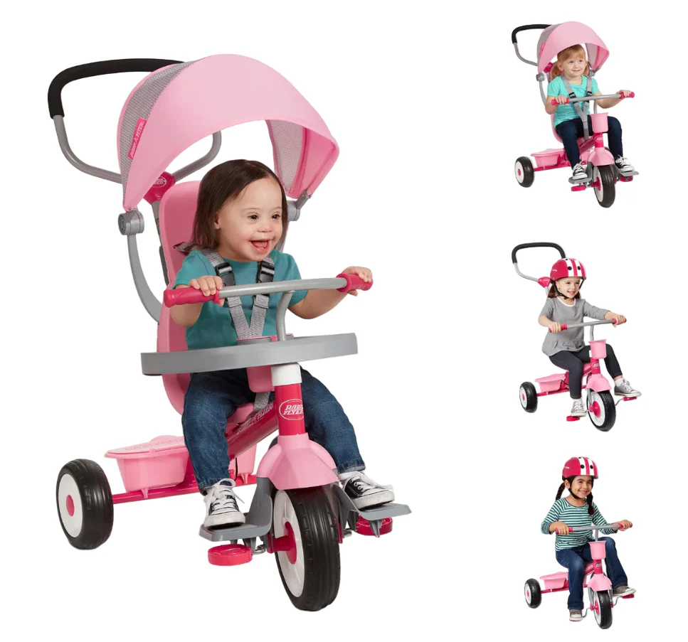 Radio Flyer 4-in-1 Stroll 'n Trike, Pink, Push and Pedal Tricycle (481T) - Image 2