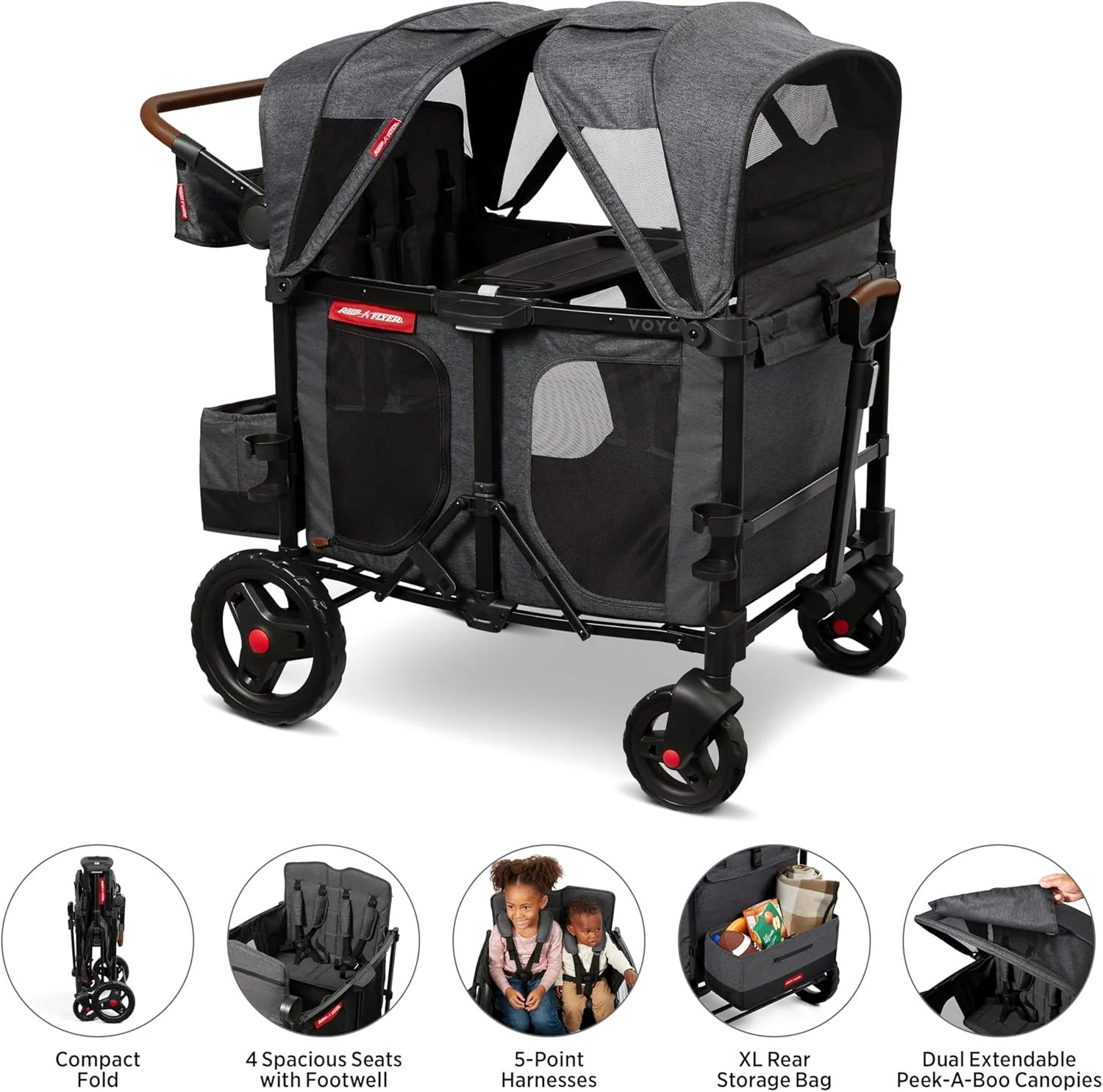 Radio Flyer Voya XT Quad Stroller Wagon(3985), High Sides - Image 3