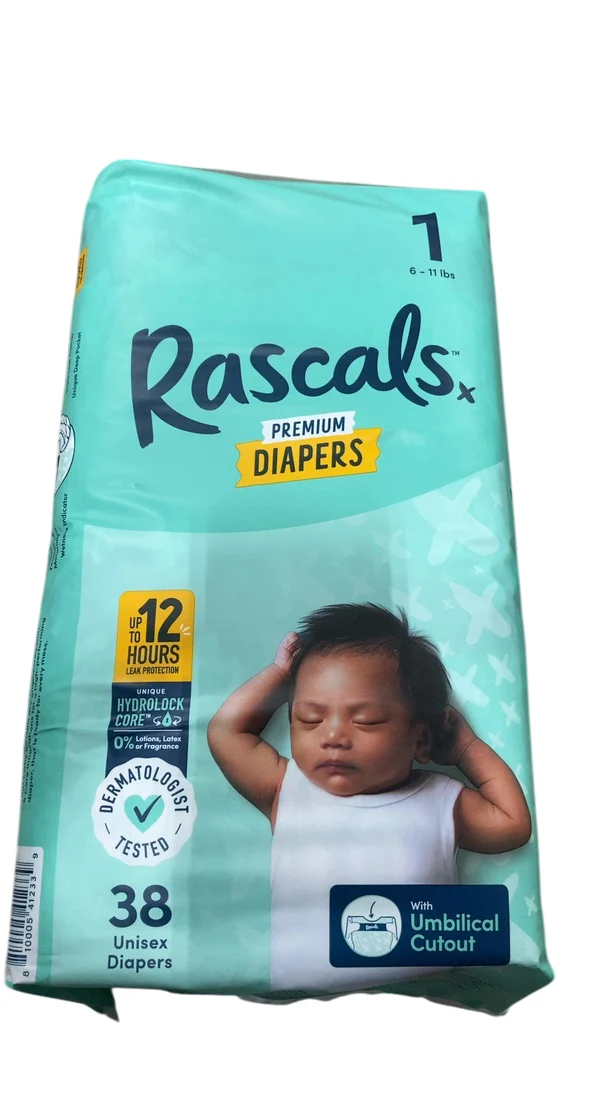 Rascal Premium Diapers, Size 1, 38 Count