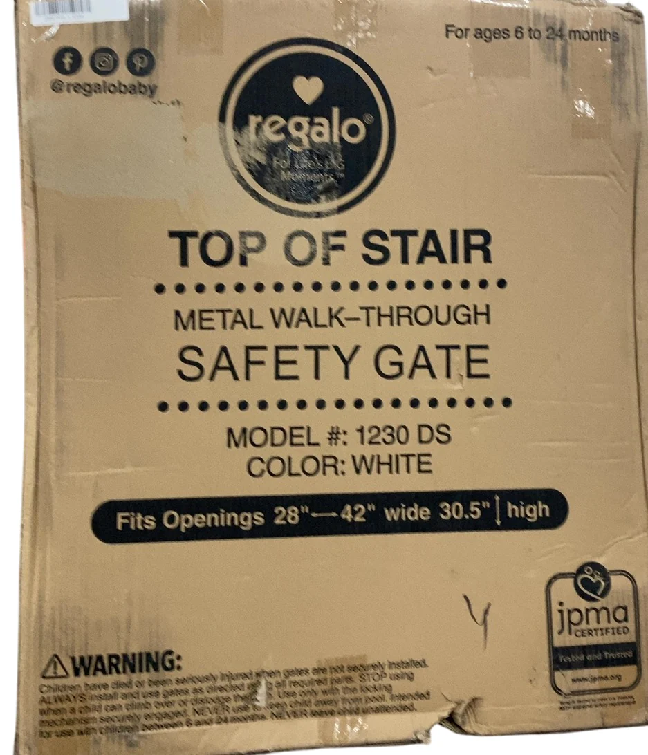 Regalo Top Of Stairs Baby Gate, White, 29-43"W x 30.5"H - Image 3