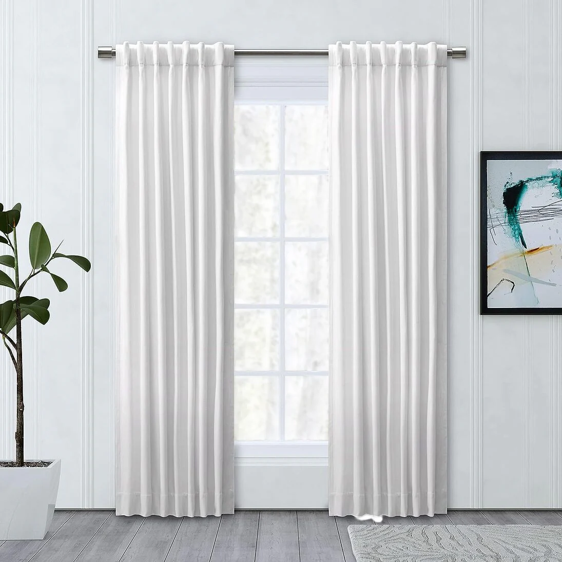 Ricardo Trading Herringbone Lined Rod Pocket With Back Tabs Panel, 48"x96", White