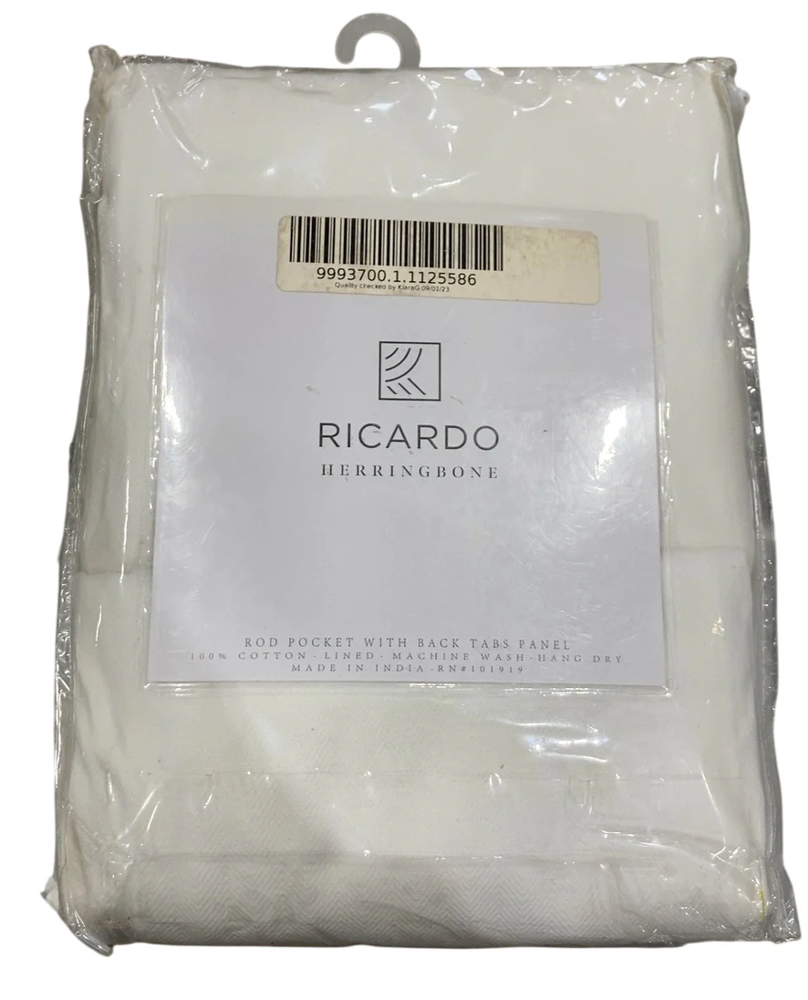 Ricardo Trading Herringbone Lined Rod Pocket With Back Tabs Panel, 48"x96", White - Image 3
