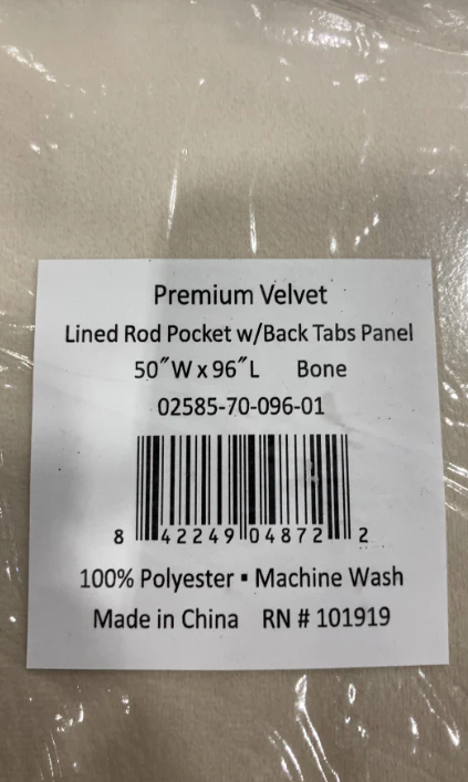 Ricardo Trading Premium Velvet Rod Pocket With Back Tab, 50"x96", Bone - Image 2