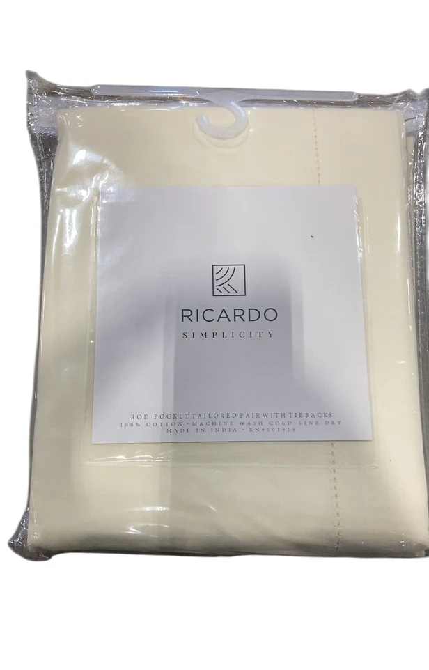 Ricardo Trading Simplicity Rod Pocket Tailored Pair w/Tie Backs, Natural, 80x63 - Image 2