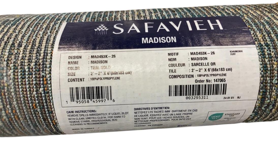Safavieh Madison Collection Runner Rug 2'2" x 6', Teal/Gold - Image 2