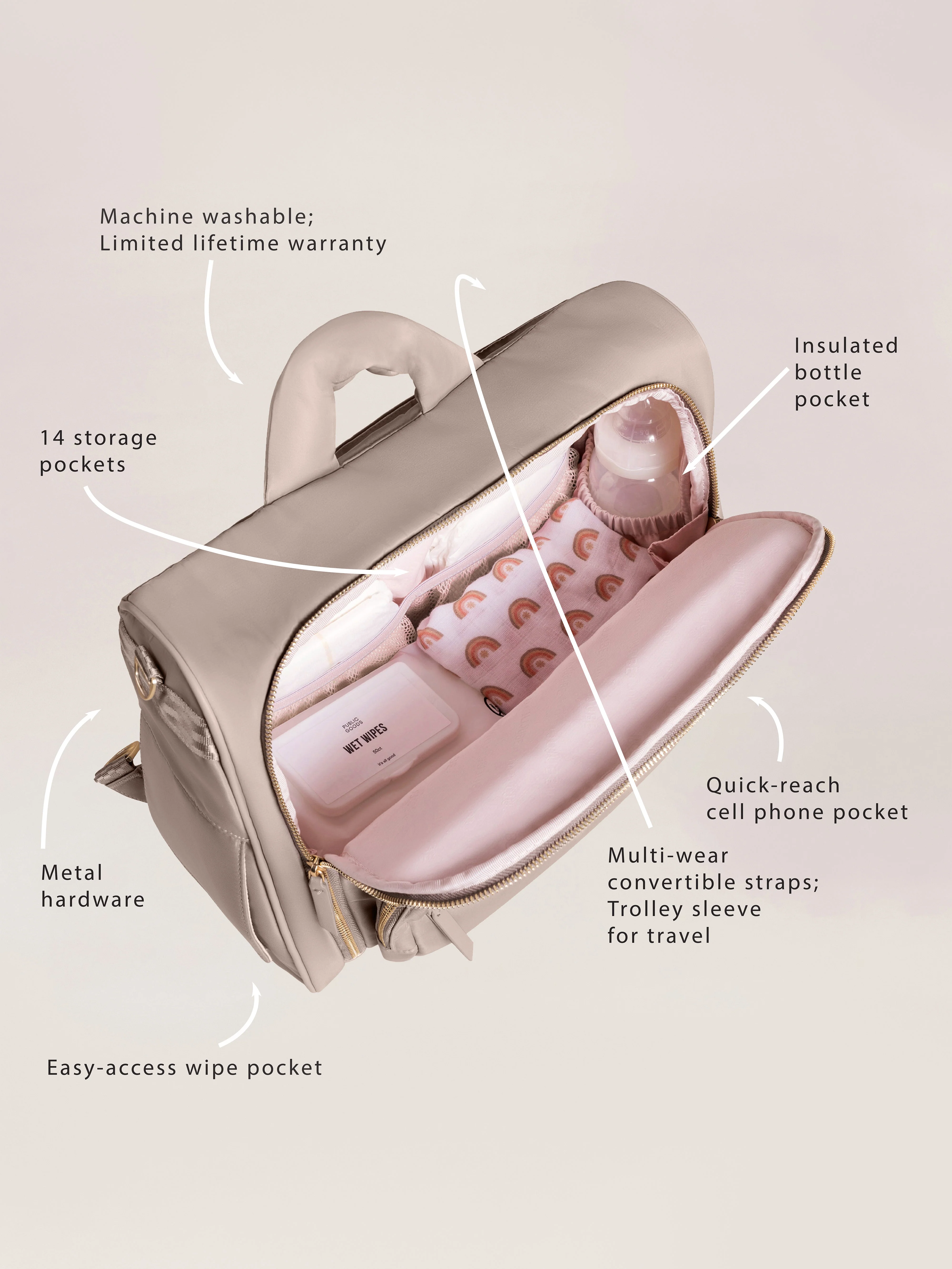 JuJuBe Satchel Diaper Bag, Taupe - Image 3