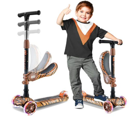 SereneLife 3 Wheeled Sit/Stand Scooter for Kids, Tiger - Image 8