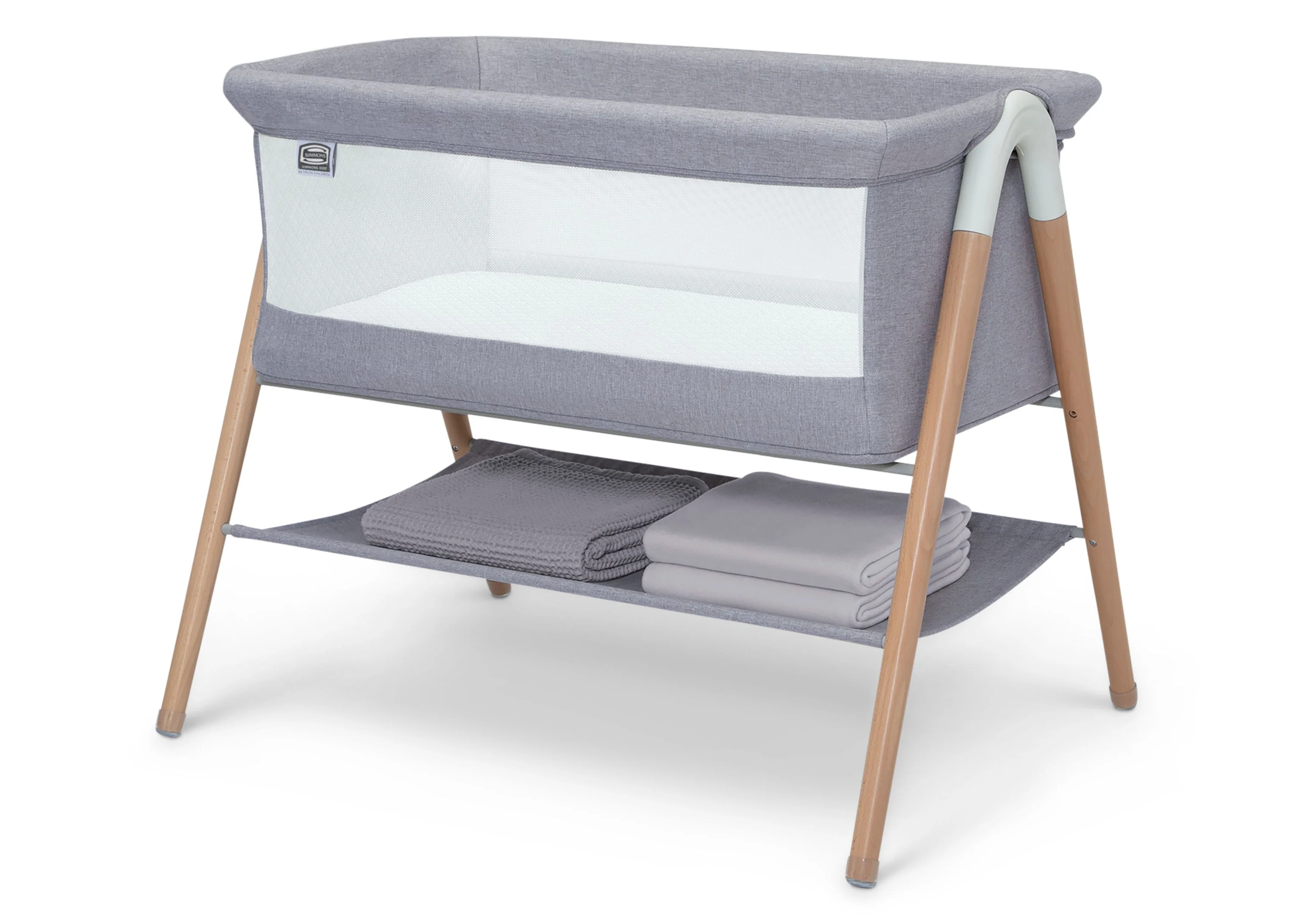 Simmons Kids Koi Beechwood By The Bed Bassinet, Grey Dove - Image 4