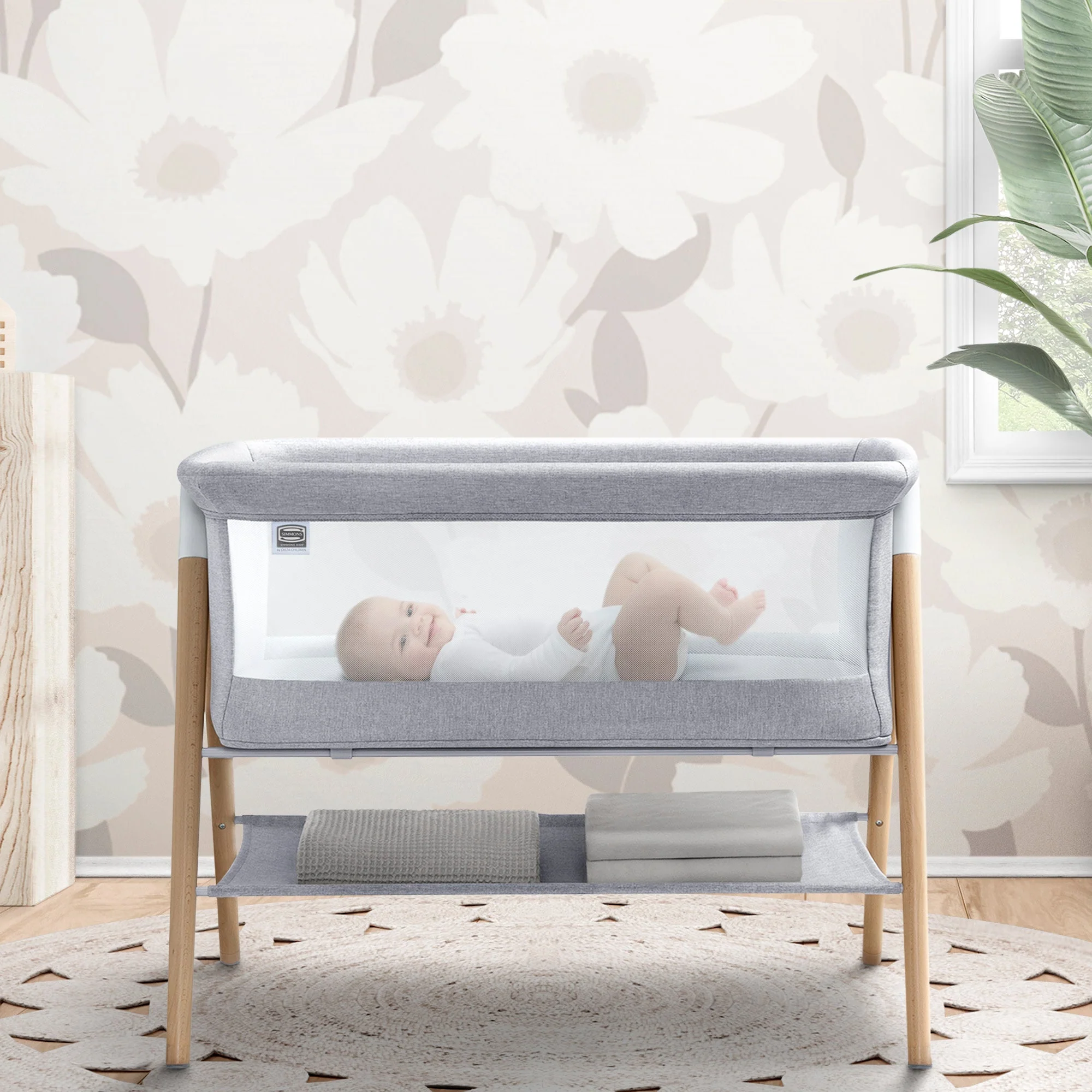Simmons Kids Koi Beechwood By The Bed Bassinet, Grey Dove - Image 7