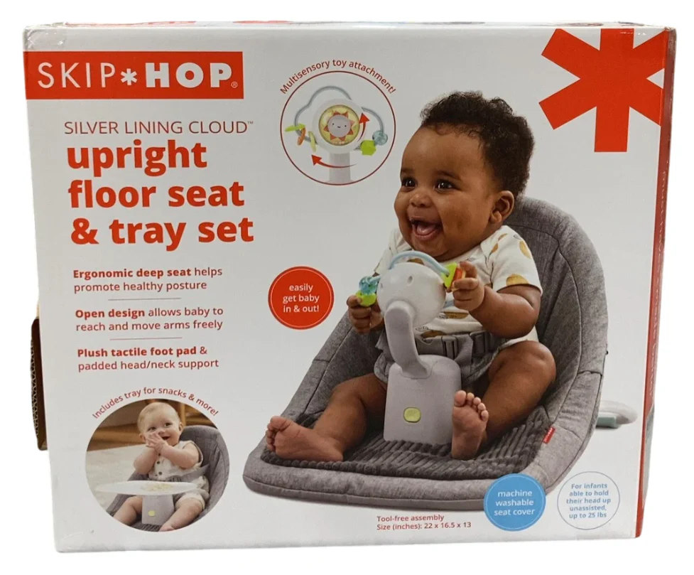 Skip Hop Silver Lining Cloud Upright Floor Seat, Grey/White, With Tray - Image 3
