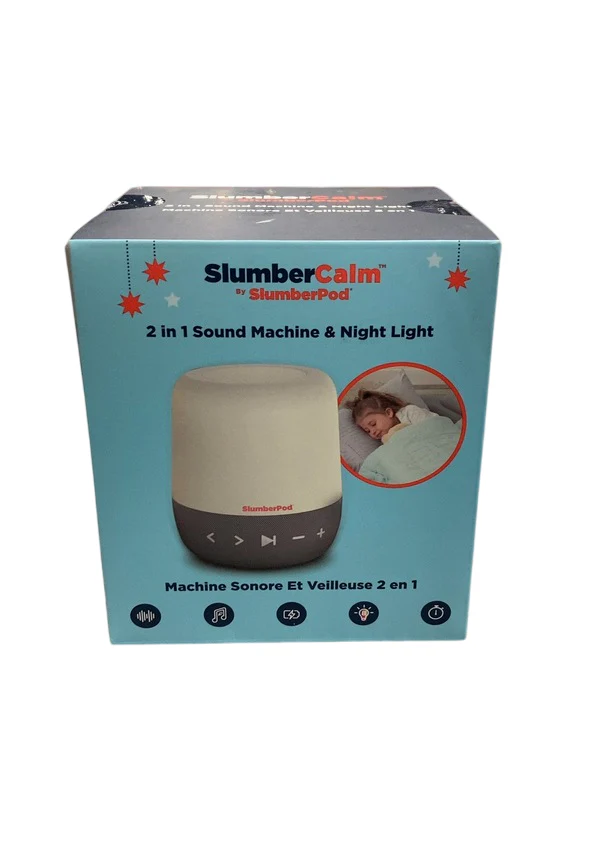 SlumberPod SlumberCalm 2 in 1 Sound Machine & Night Light, White/Gray