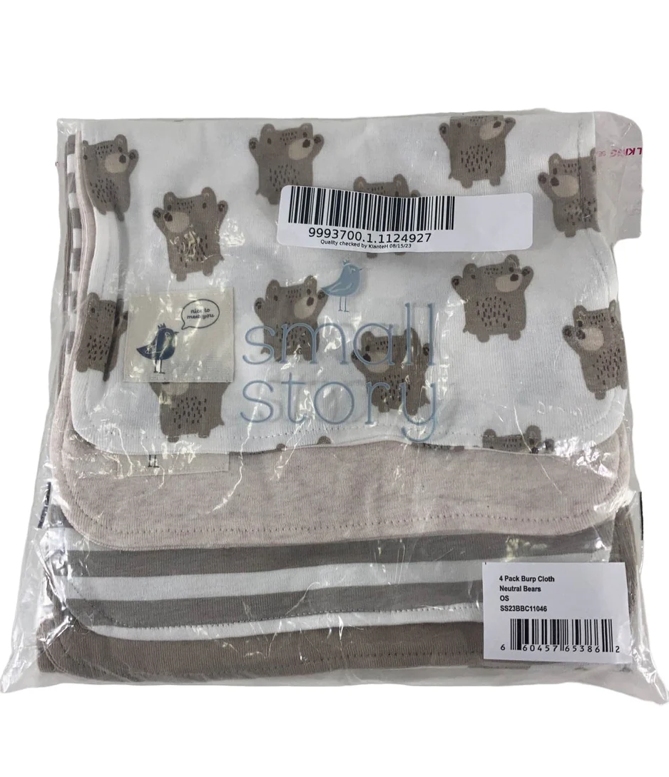 Small Story 4 Pack Burp Cloths, Neutral Bears - Image 2
