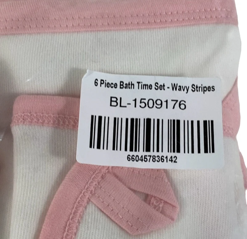 Small Story Bath Time Set 6 Piece, Pink Wavy Stripes - Image 3