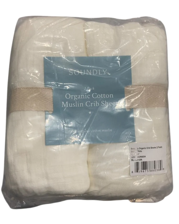 Soundly Organic Cotton Muslin Crib Sheet 2 Pack, Snow White - Image 2