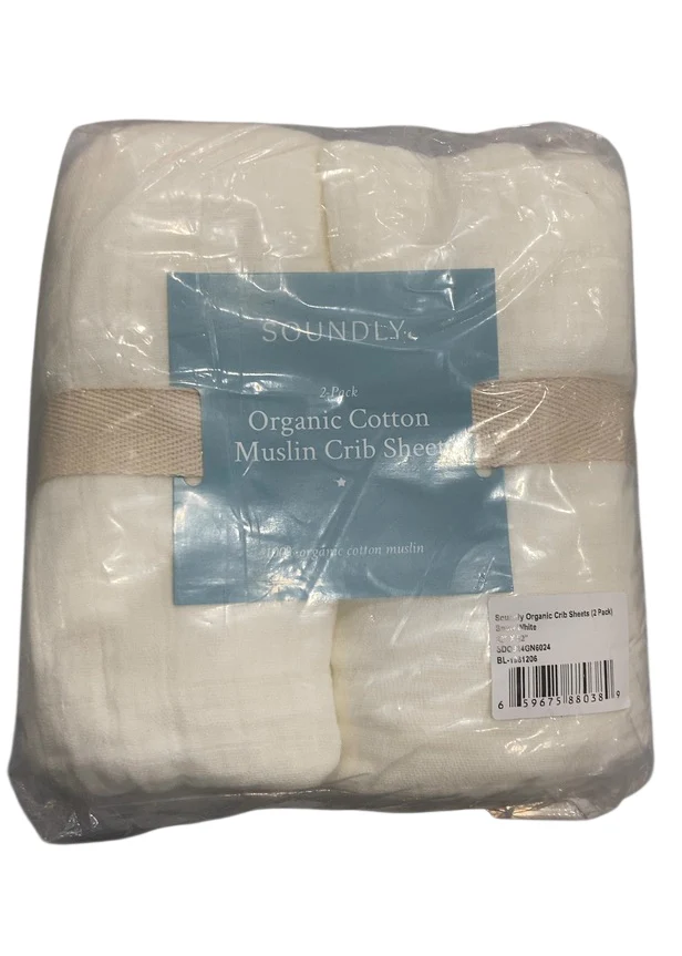 Soundly Organic Cotton Muslin Crib Sheet 2 Pack, Snow White - Image 2