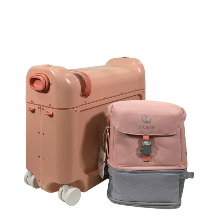 Stokke JetKids BedBox + Crew Backpack Travel Bundle, Coral Pink