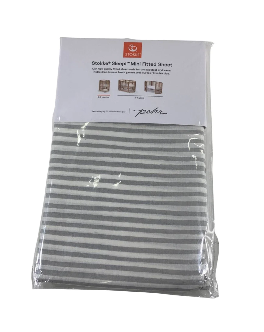 Stokke Sleepi Mini Fitted Sheet, Stripped Away Pebbles, V3 - Image 2
