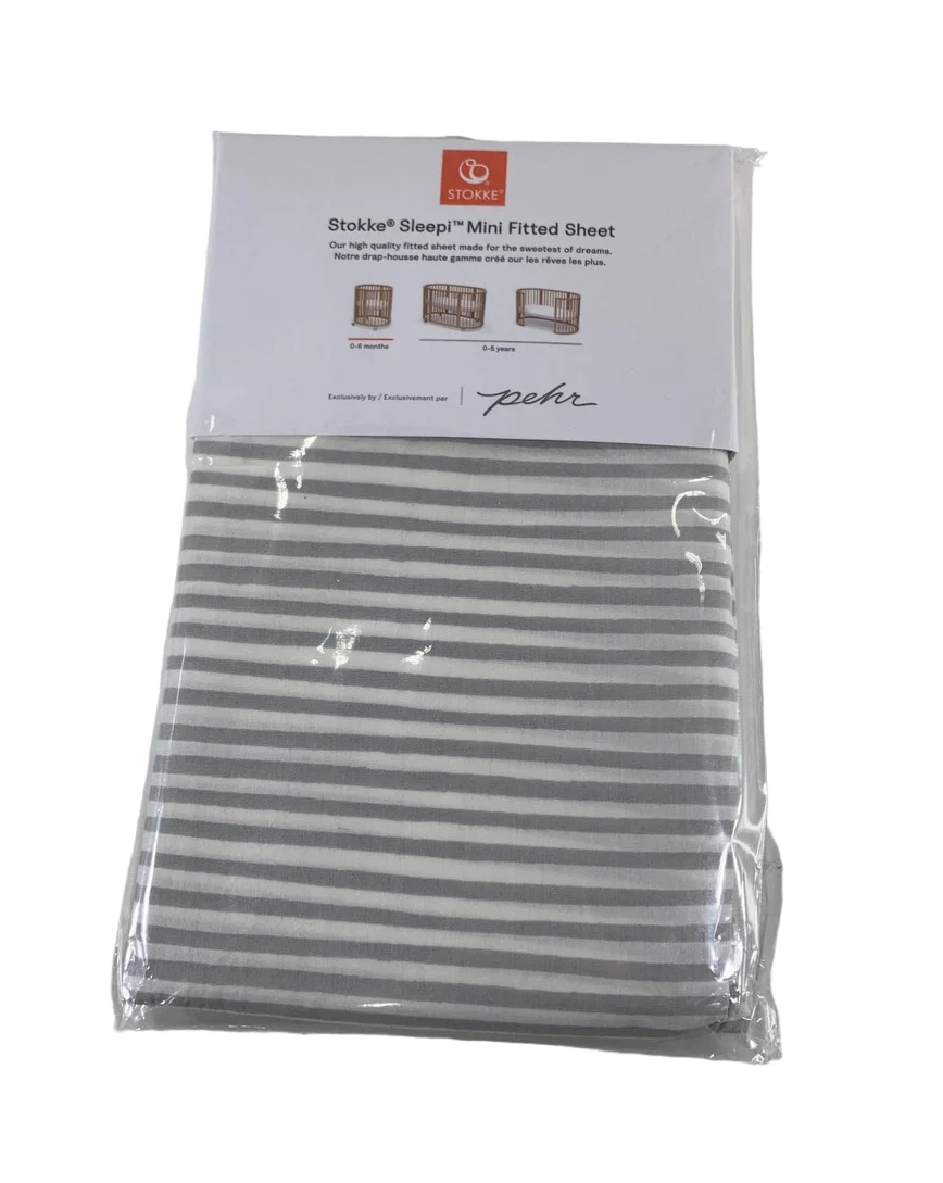 Stokke Sleepi Mini Fitted Sheet, Stripped Away Pebbles, V3 - Image 2