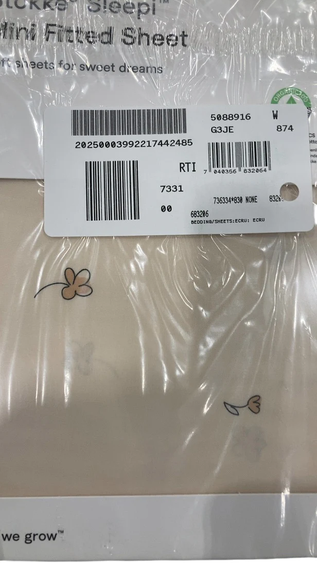 Stokke Sleepi Mini Fitted Sheet, V3, Flower Ecru - Image 3