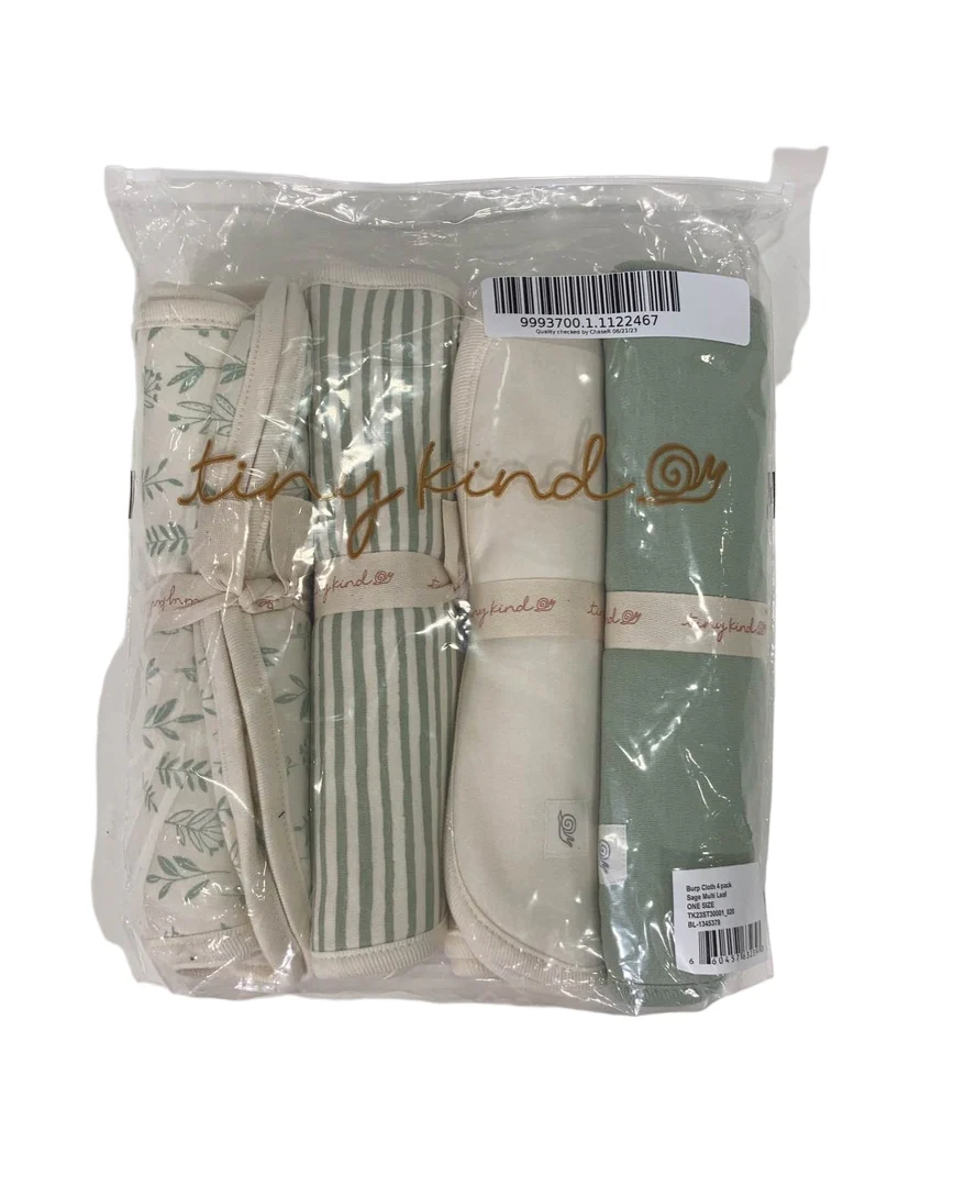 Tiny Kind Burp Cloth 4 Pack, Sage Multi Leaf