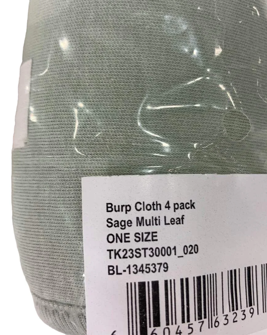 Tiny Kind Burp Cloth 4 Pack, Sage Multi Leaf - Image 3