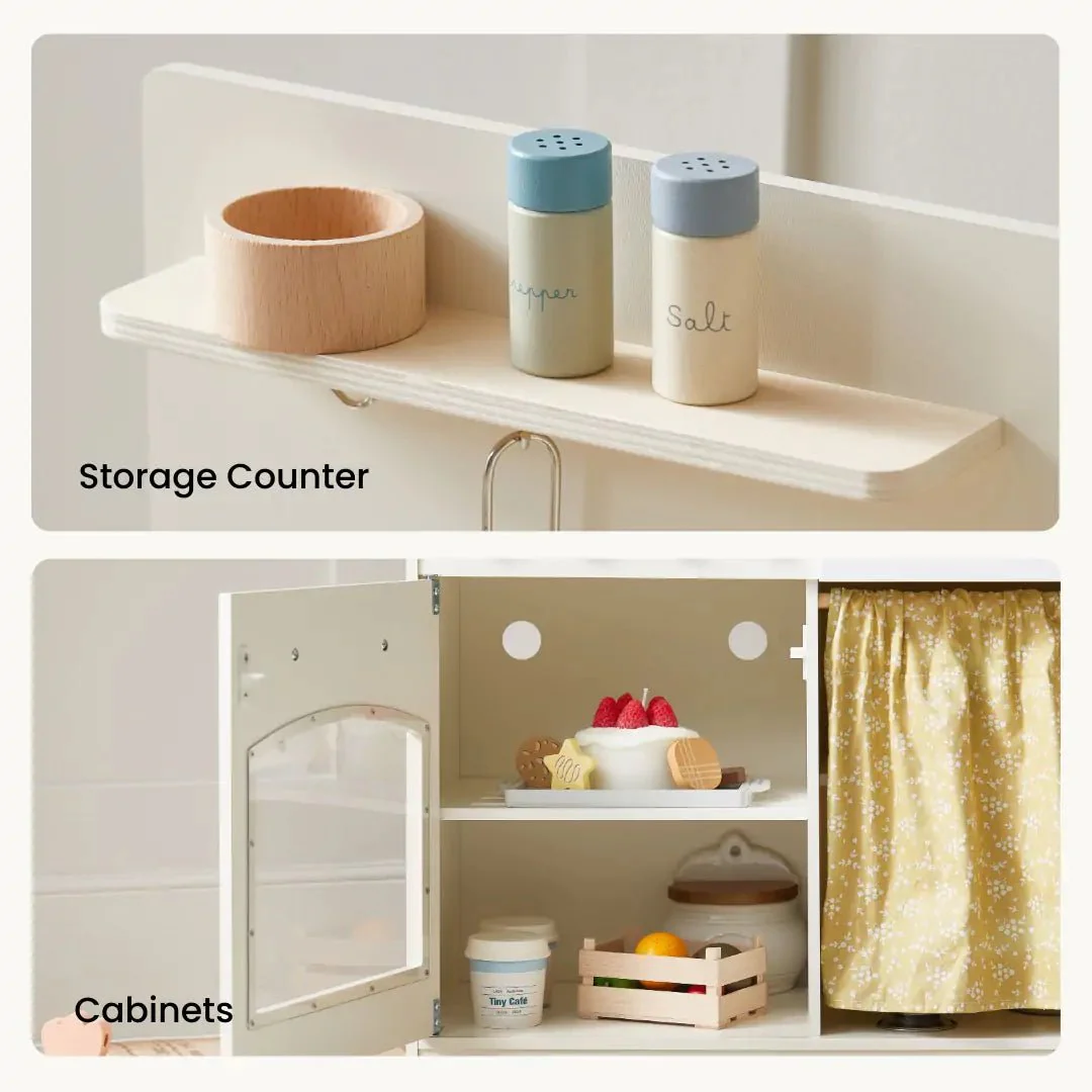 Tiny Land Wooden Play Kitchen Honey Kitchenette with Pretend Cooking Set - Image 10
