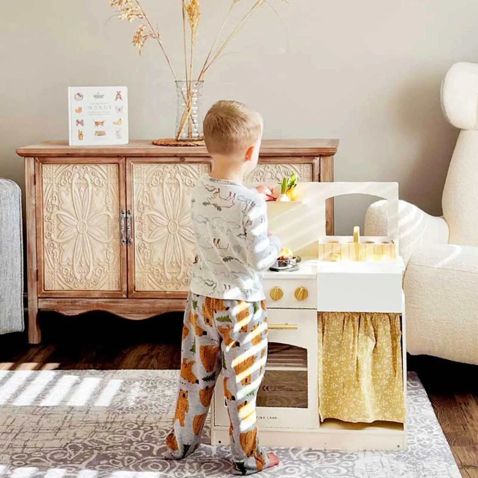 Tiny Land Wooden Play Kitchen Honey Kitchenette with Pretend Cooking Set - Image 12