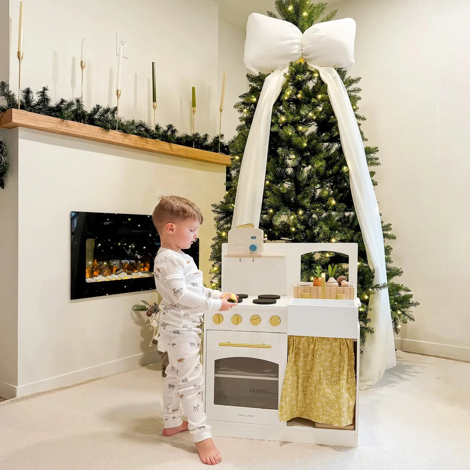Tiny Land Wooden Play Kitchen Honey Kitchenette with Pretend Cooking Set - Image 13