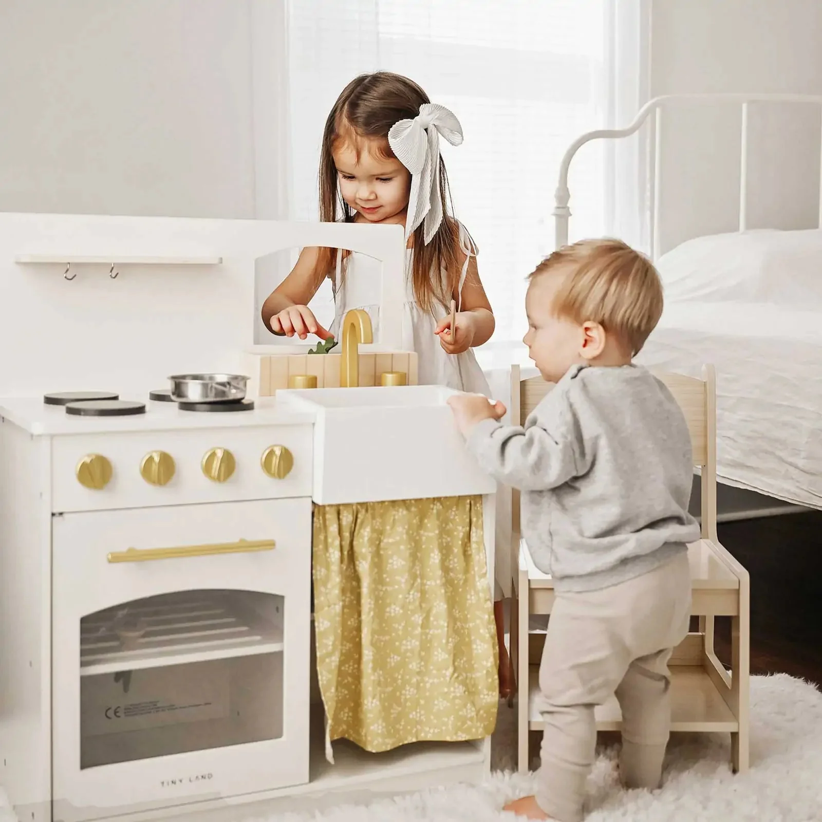 Tiny Land Wooden Play Kitchen Honey Kitchenette with Pretend Cooking Set - Image 5