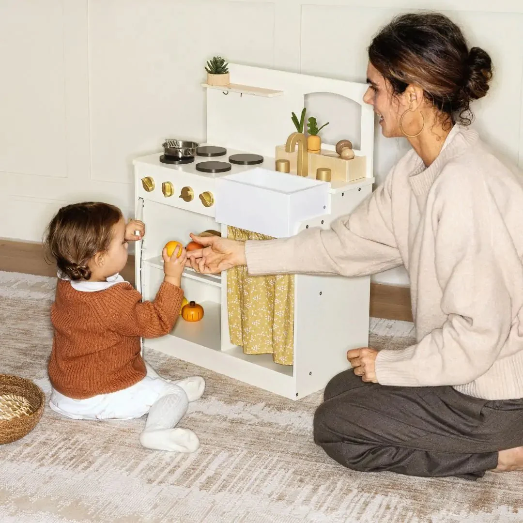 Tiny Land Wooden Play Kitchen Honey Kitchenette with Pretend Cooking Set - Image 6