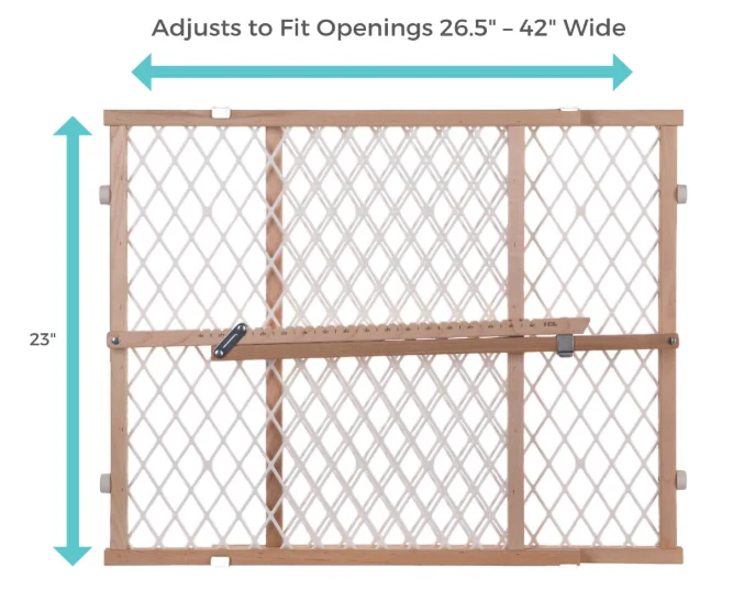 Toddleroo By North States Diamond Mesh Wooden Baby Gate, 23in, 26.5-42in (width), Natural - Image 3