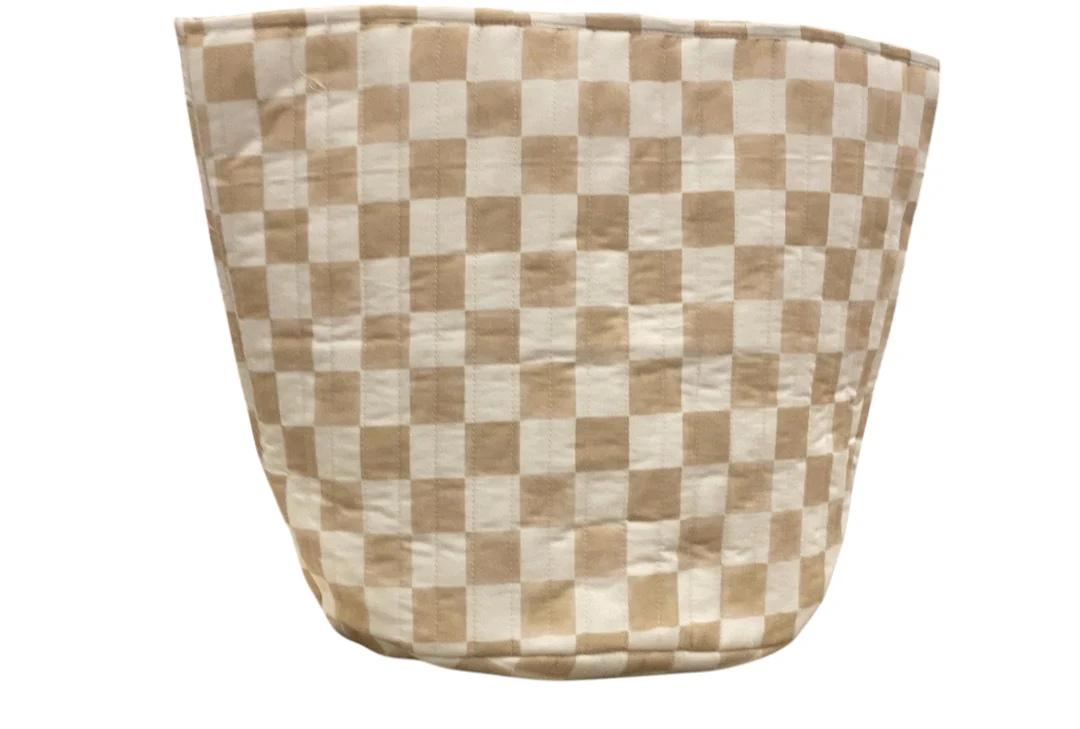 Toki Kids Organic Cotton Storage Basket, Checker Toffee - Image 2