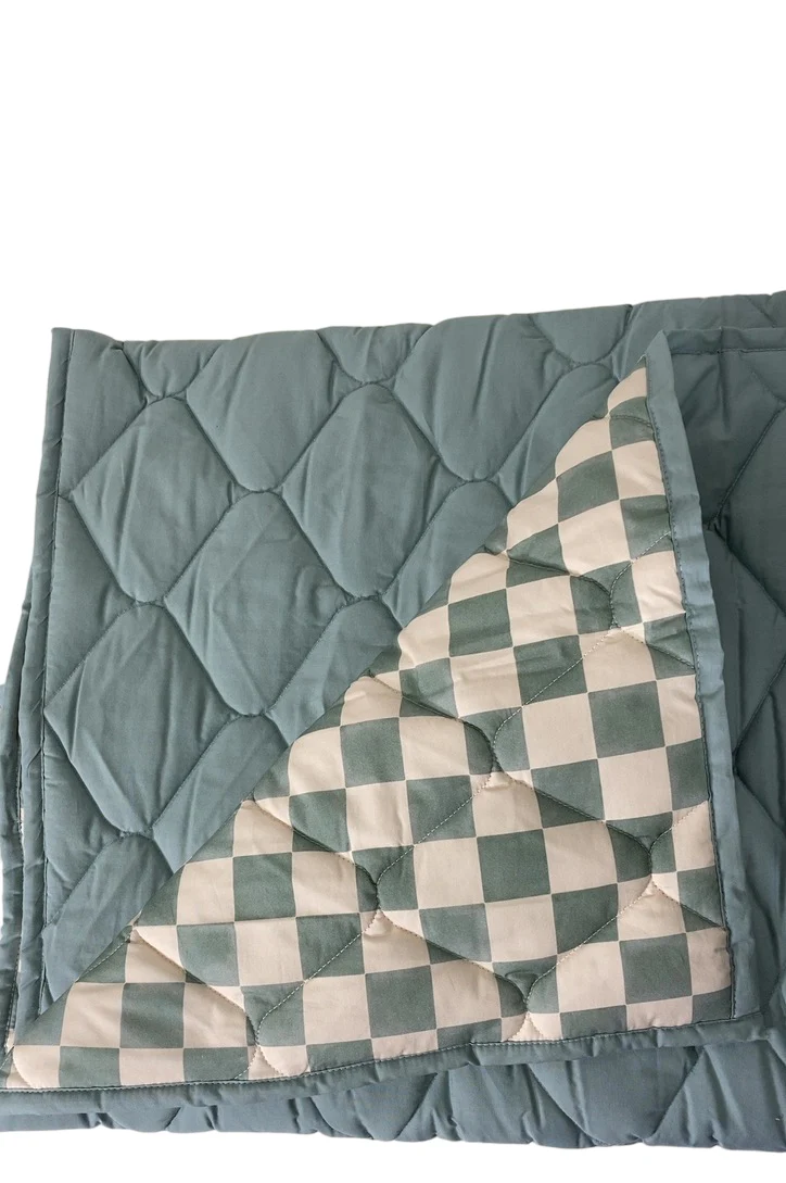 Toki Kids Picnic Blanket, Checker Matcha, 60"x 84" - Image 3