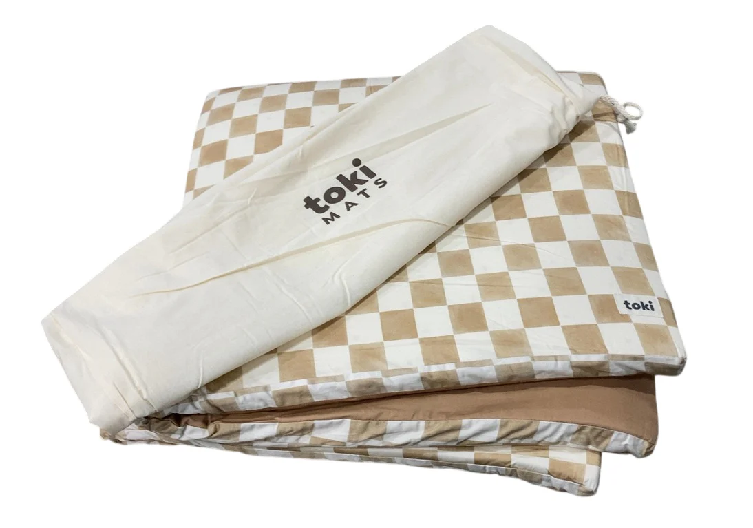 Toki Kids Standard Padded Play Mat 40" x 40", Checker Toffee - Image 4