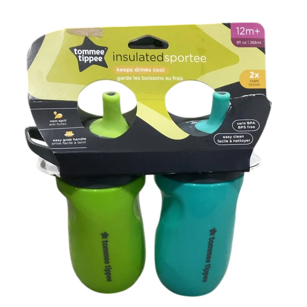 Tommee Tippee Insulated Cup, 2 Pack, Sportee, Turquoise/Green