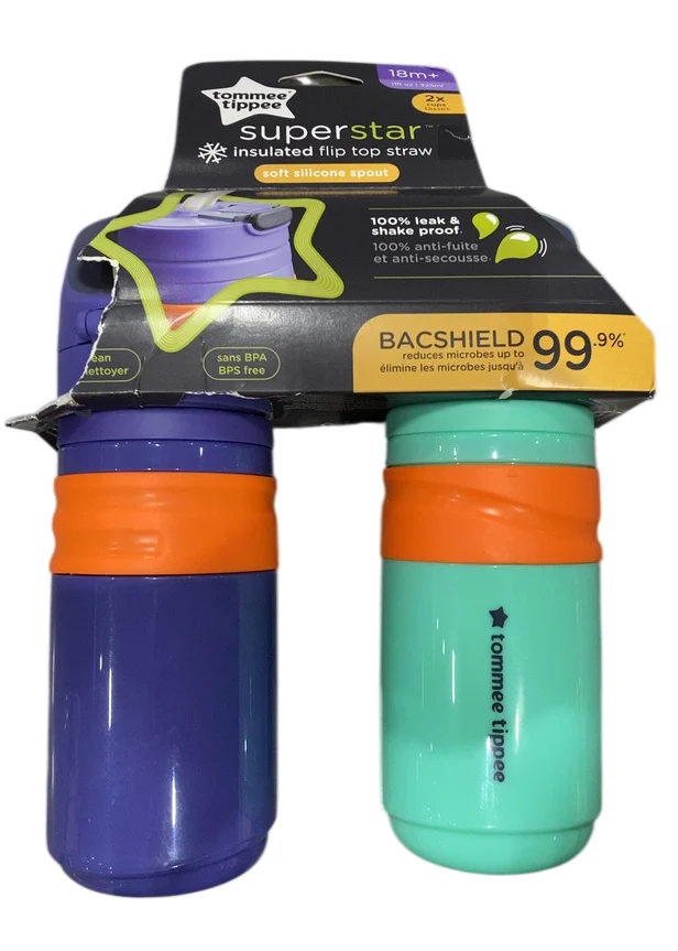 Tommee Tippee Superstar Insulated Water Bottle, 2 Pack, Purple Green - Image 2