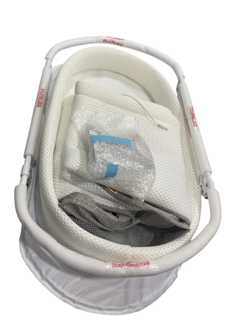 TruBliss Evi Smart Bassinet with Smart Technology, White with Walnut Base - Image 3