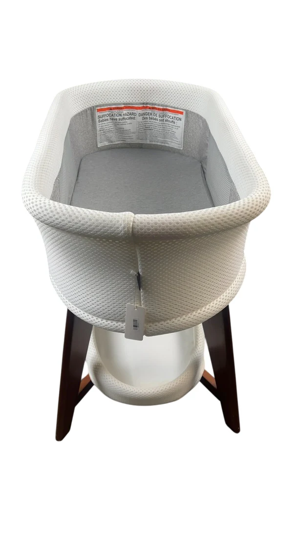 TruBliss Evi Smart Bassinet with Smart Technology, White with Walnut Base - Image 3