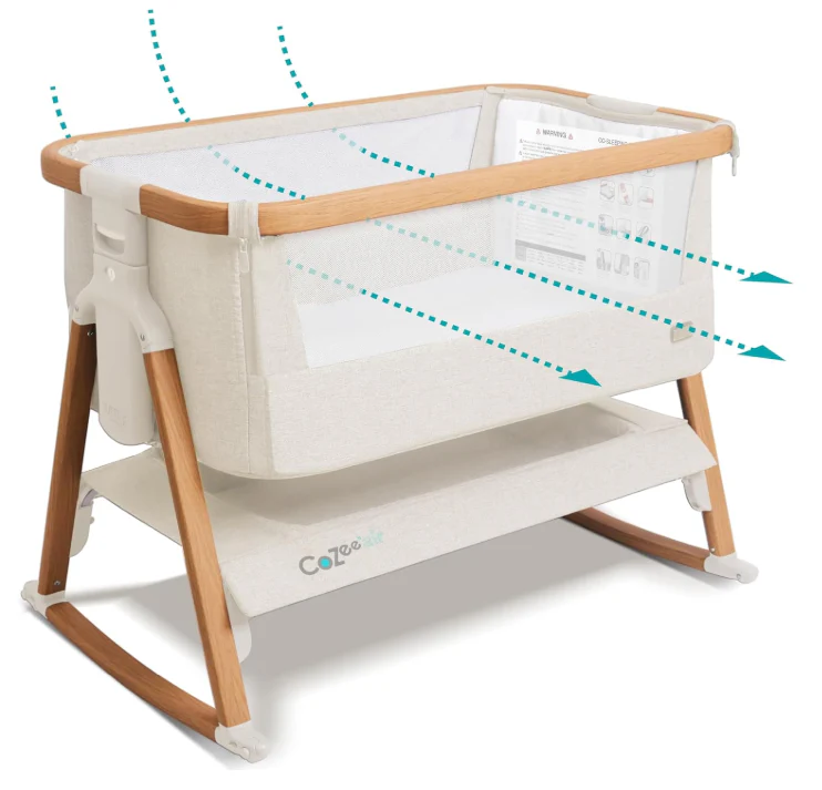 Tutti Bambini CoZee Air Bedside Bassinet, Scandinavian Walnut & Ecru