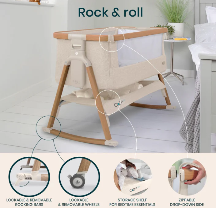 Tutti Bambini CoZee Air Bedside Bassinet, Scandinavian Walnut & Ecru - Image 2