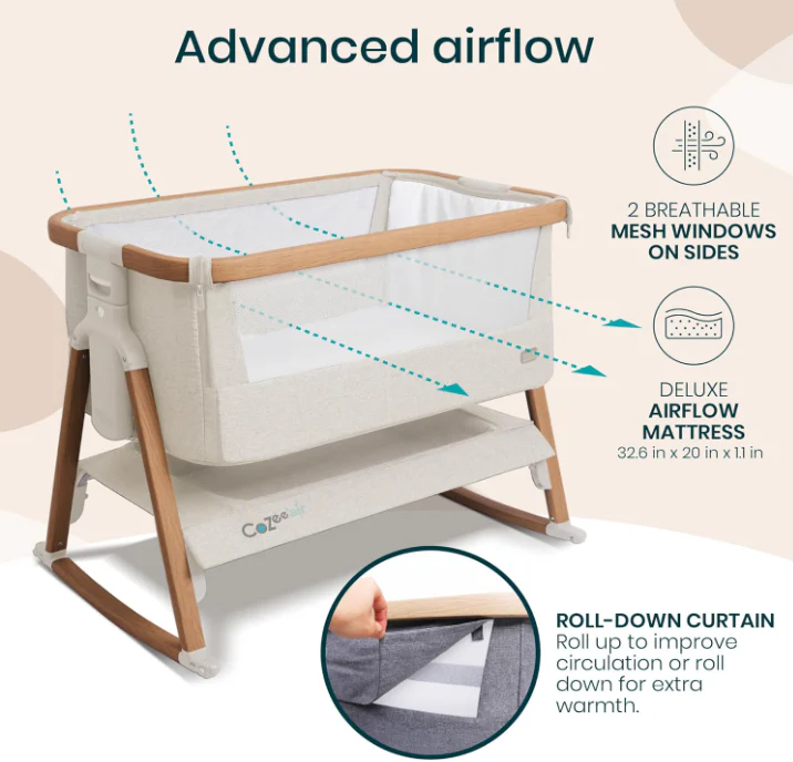 Tutti Bambini CoZee Air Bedside Bassinet, Scandinavian Walnut & Ecru - Image 3