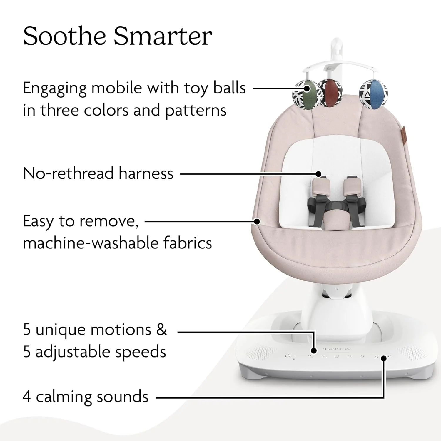 UPPAbaby Mamaroo Smart Swing, Charlie (Sand Melange) - Image 6