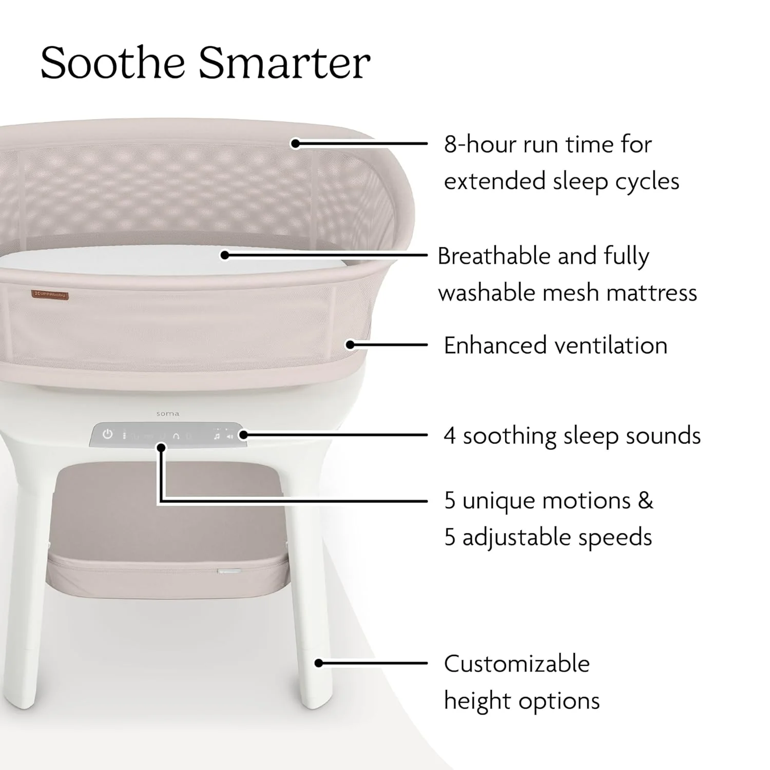 UPPAbaby Soma Smart Bassinet, Charlie (Sand Melange) - Image 3