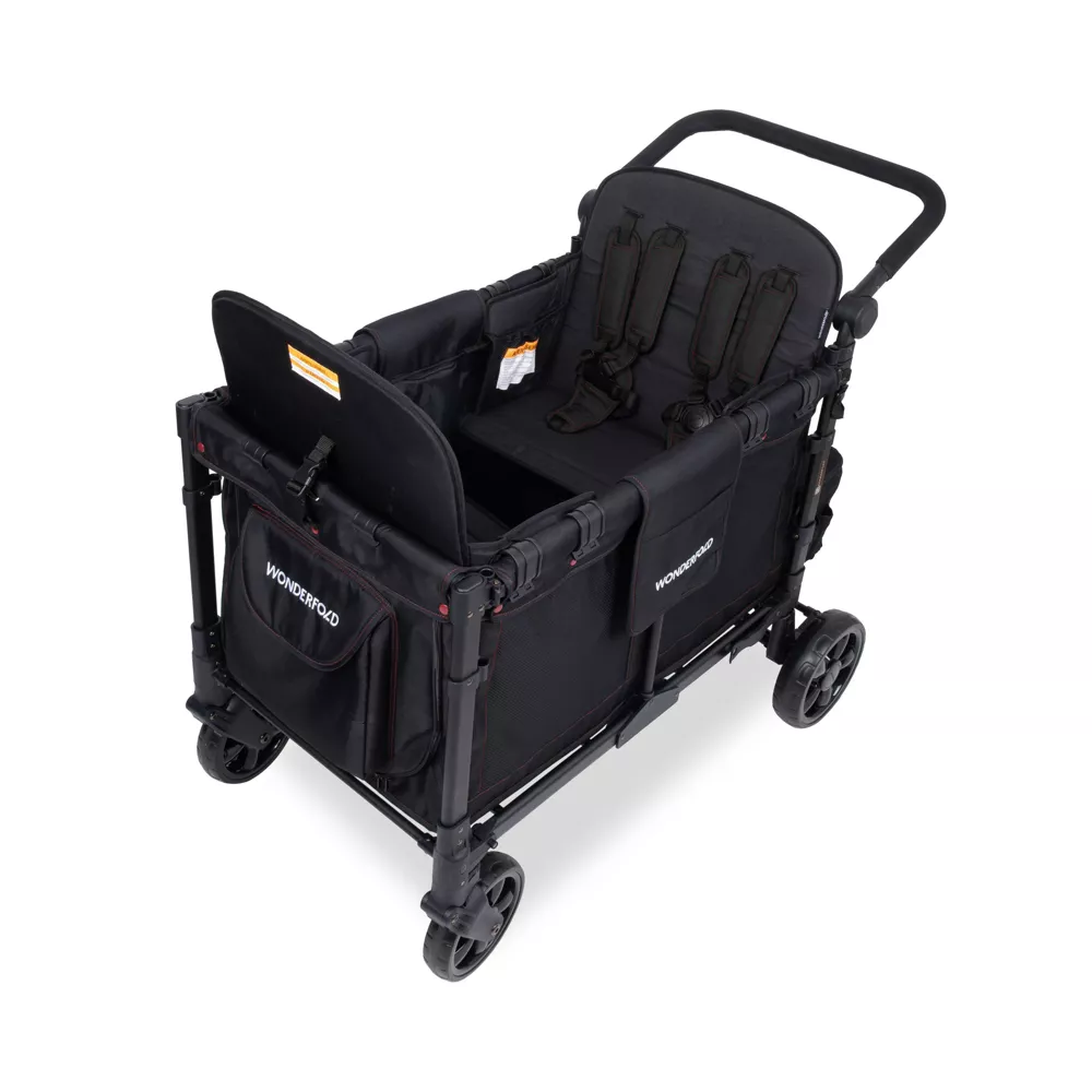 Wonderfold W4 Elite Stroller Wagon, 2025, Black with Red Stitching - Image 2